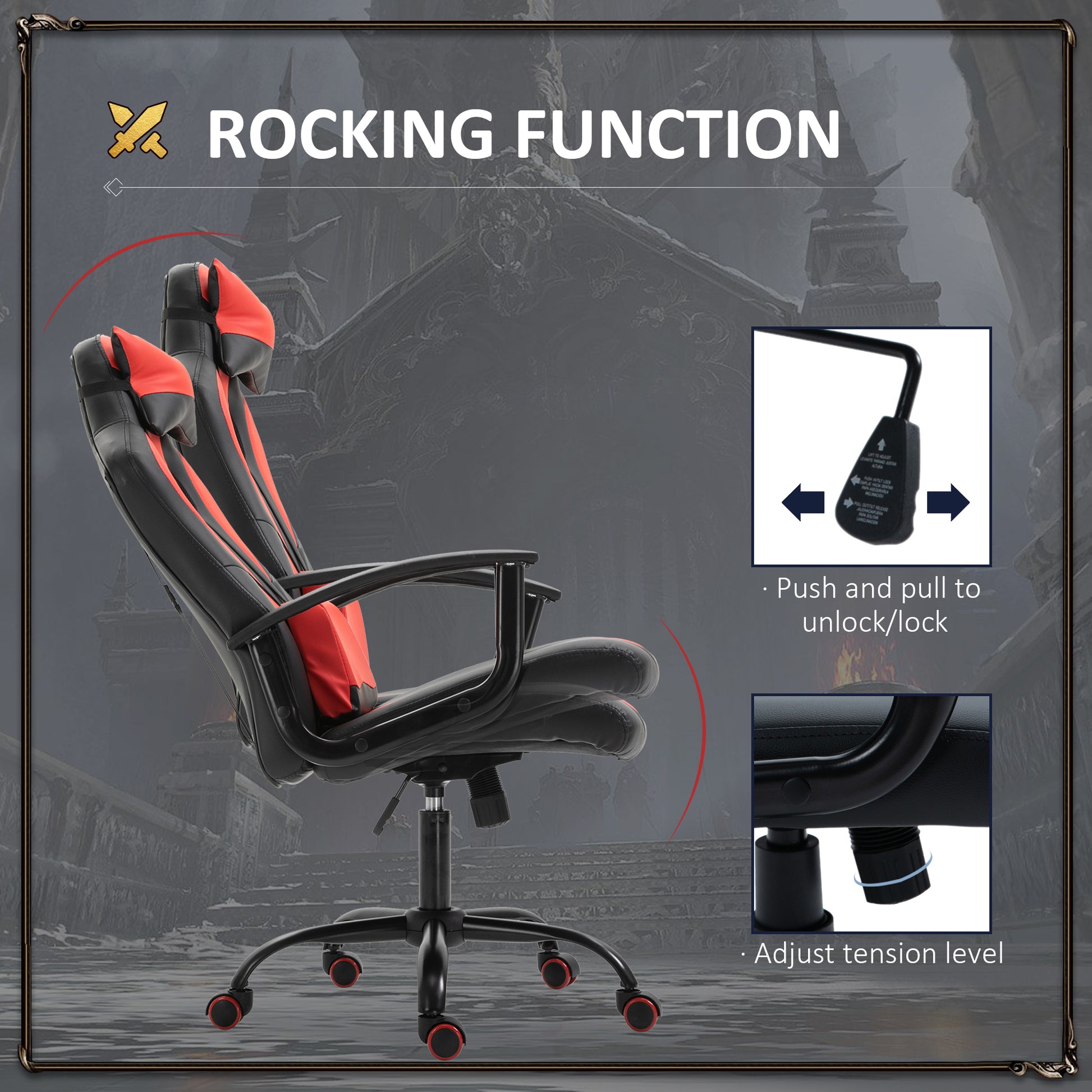 High Back Racing Style Gaming Chair - Red PU Leather-Office Products > Office Furniture > Office Chairs > Video Game Chairs-DECOROLALA
