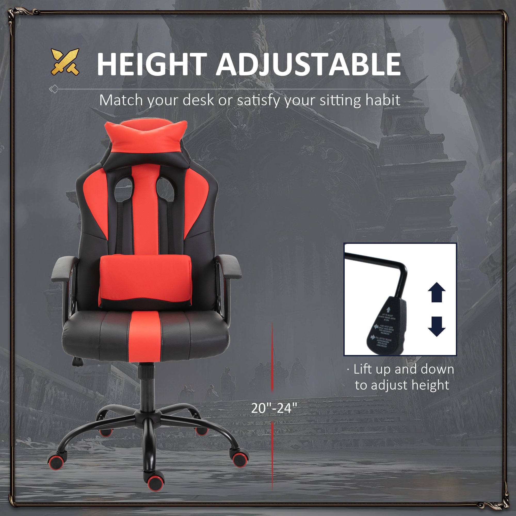 High Back Racing Style Gaming Chair - Red PU Leather-Office Products > Office Furniture > Office Chairs > Video Game Chairs-DECOROLALA