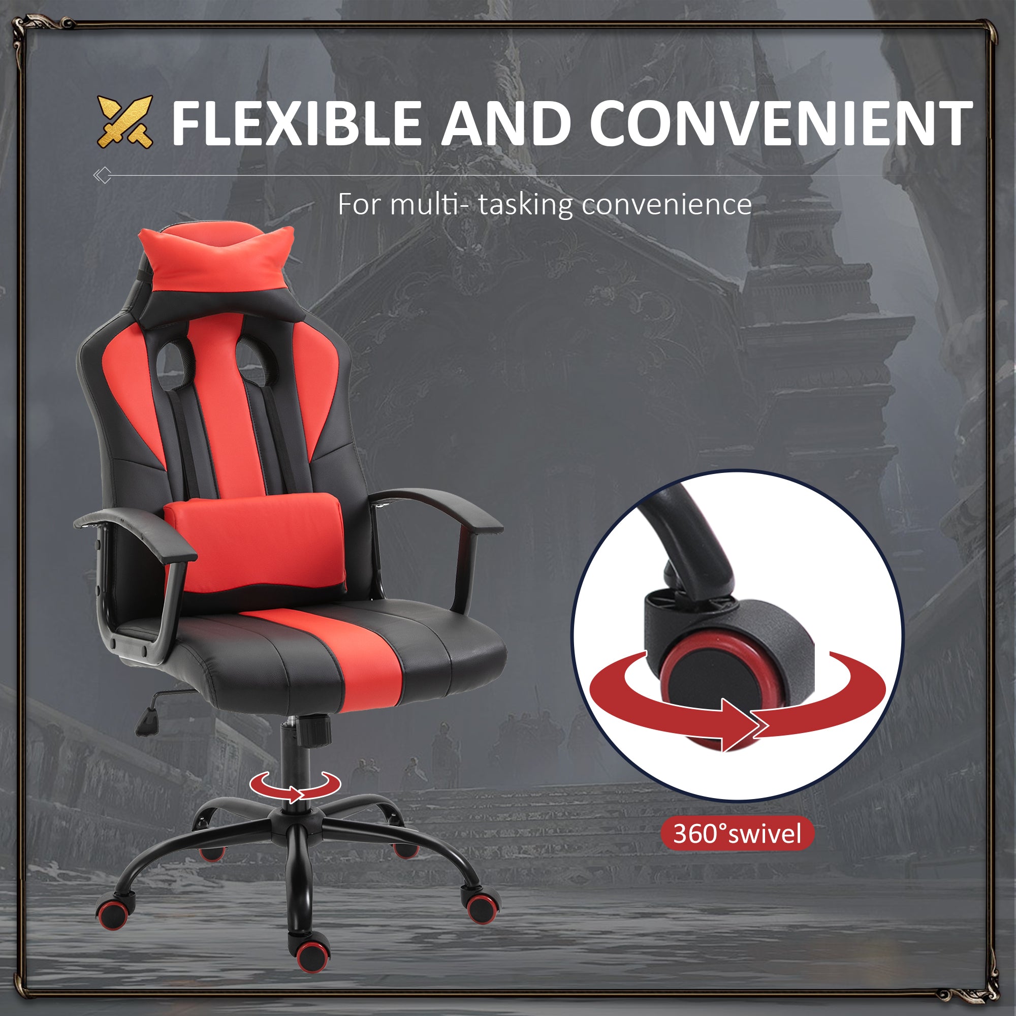 High Back Racing Style Gaming Chair - Red PU Leather-Office Products > Office Furniture > Office Chairs > Video Game Chairs-DECOROLALA