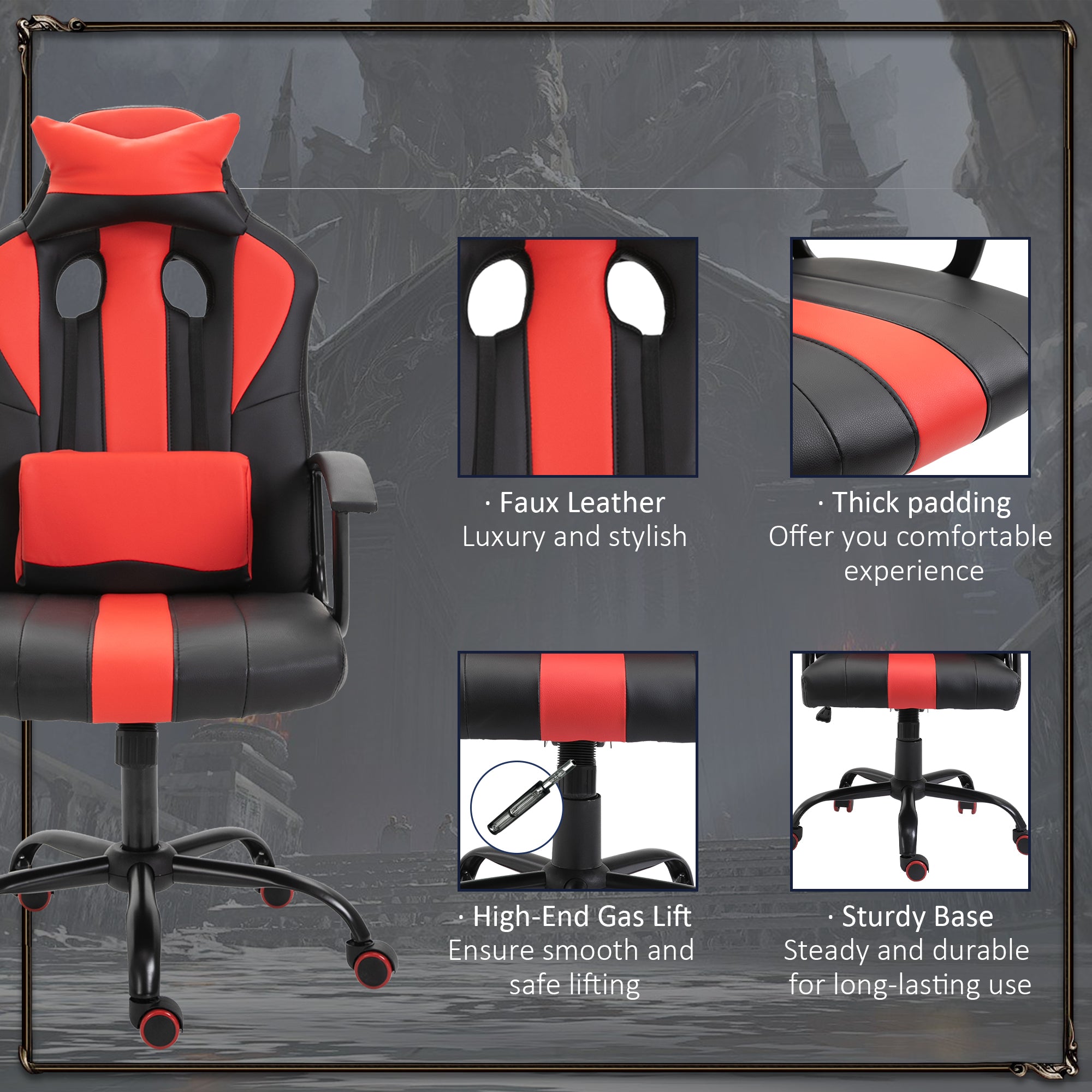 High Back Racing Style Gaming Chair - Red PU Leather-Office Products > Office Furniture > Office Chairs > Video Game Chairs-DECOROLALA