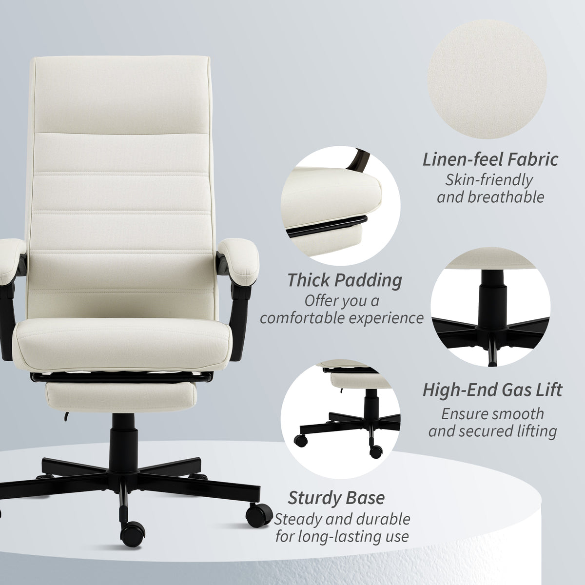 High Back Reclining Office Chair with Footrest - Cream White-Office Chairs-DECOROLALA