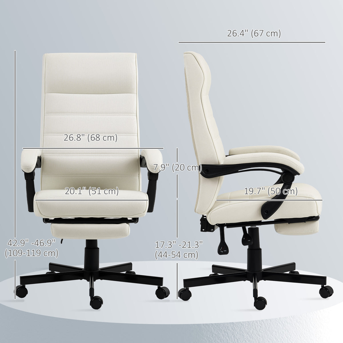 High Back Reclining Office Chair with Footrest - Cream White-Office Products > Office Furniture > Office Chairs-DECOROLALA