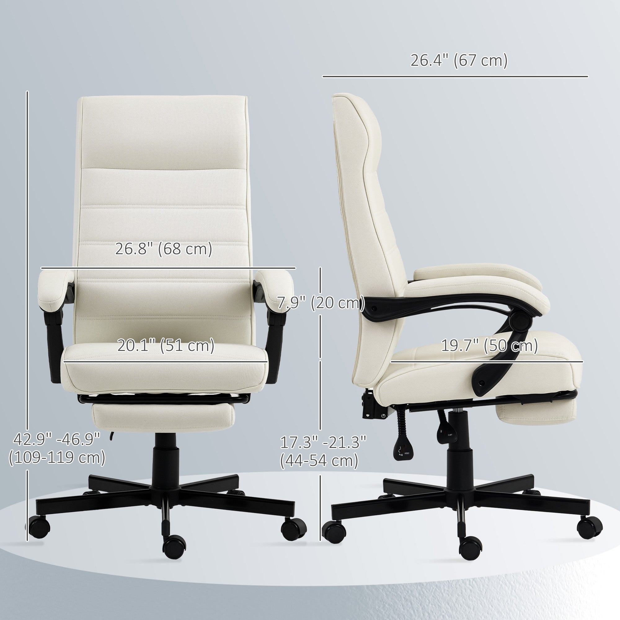 High Back Reclining Office Chair with Footrest - Cream White-Office Products > Office Furniture > Office Chairs-DECOROLALA