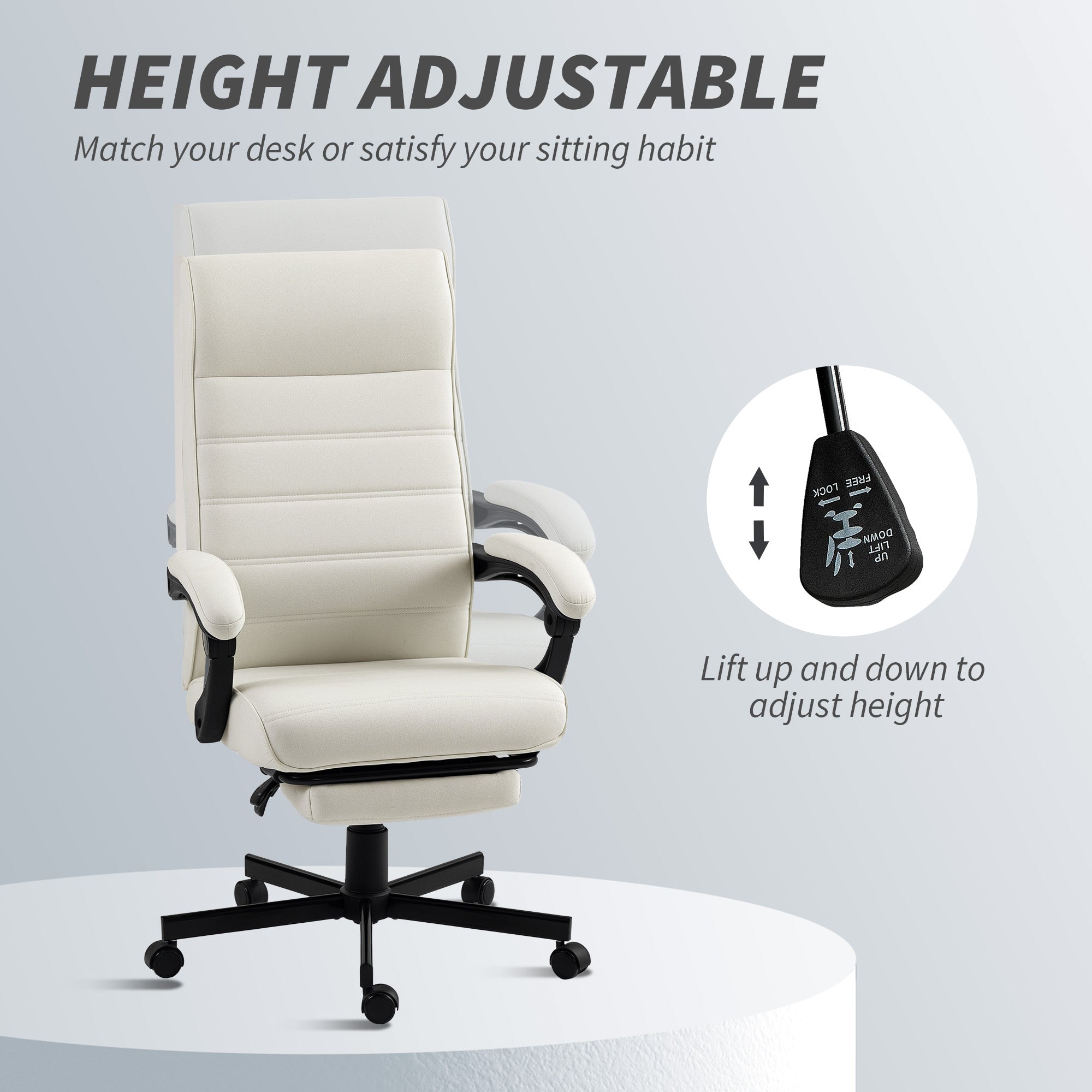 High Back Reclining Office Chair with Footrest - Cream White-Office Products > Office Furniture > Office Chairs-DECOROLALA