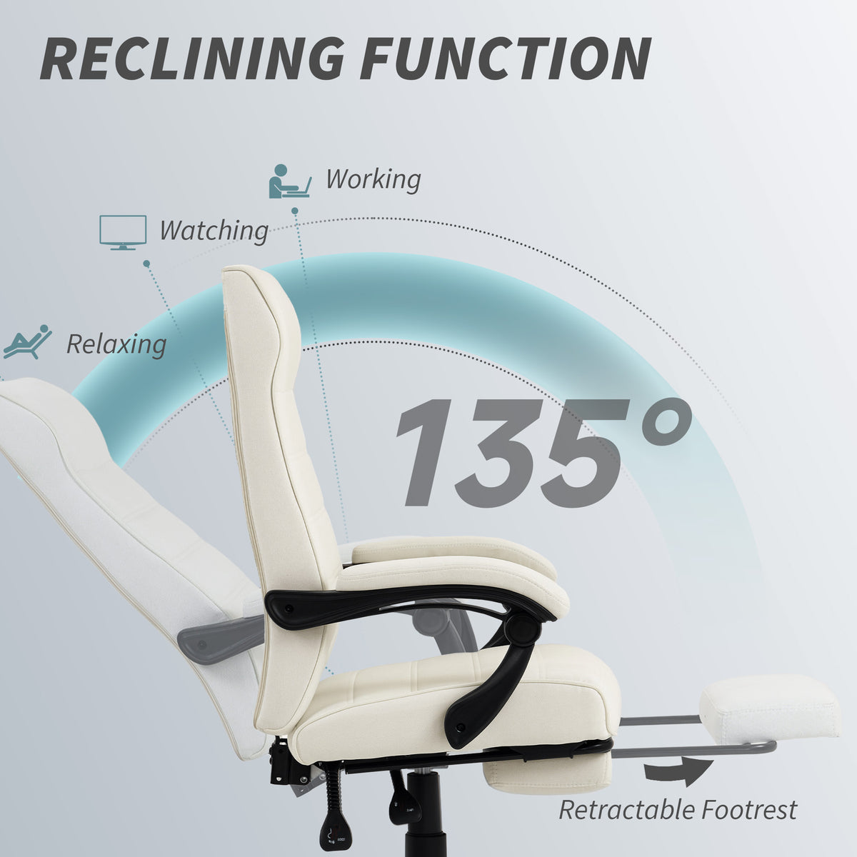 High Back Reclining Office Chair with Footrest - Cream White-Office Products > Office Furniture > Office Chairs-DECOROLALA