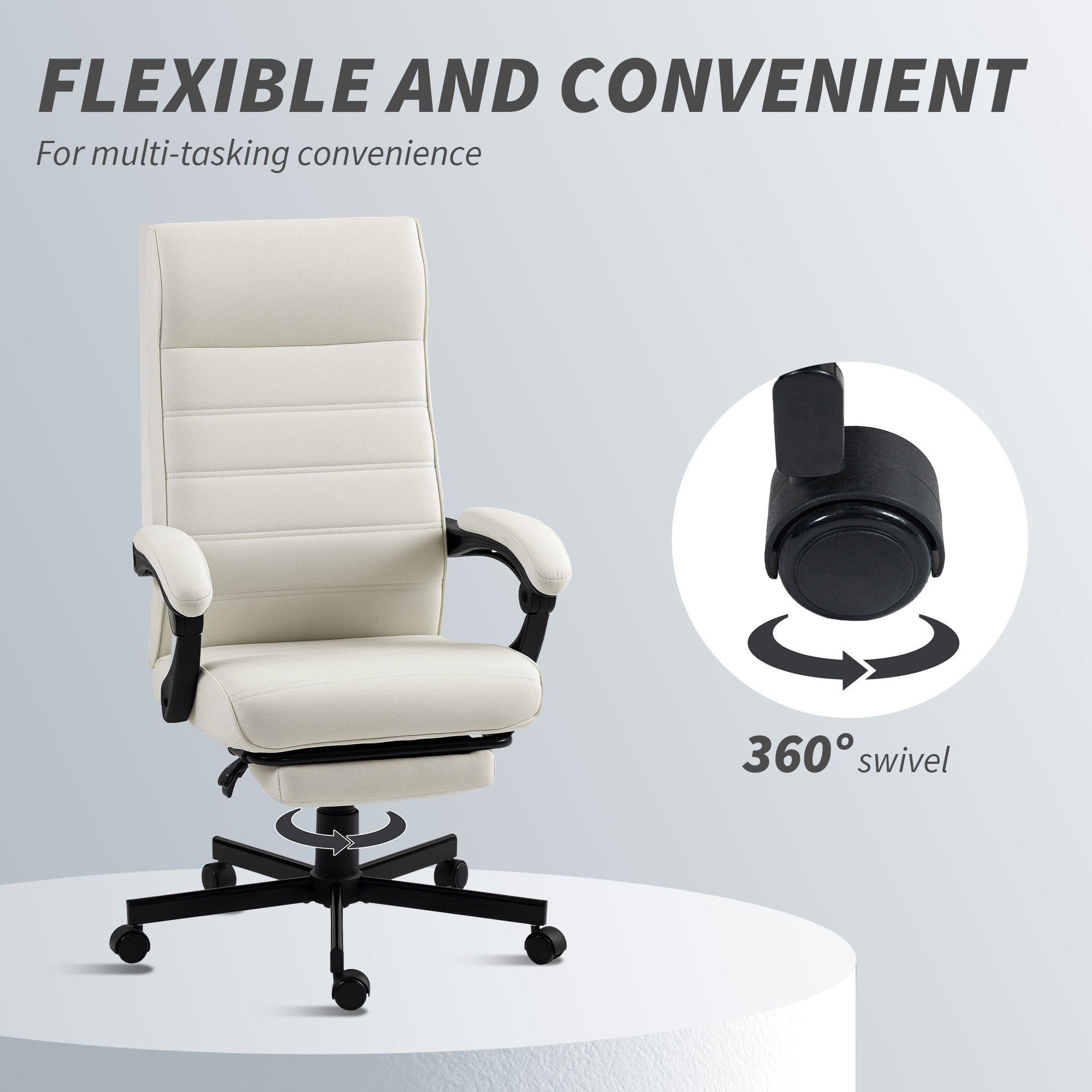 High Back Reclining Office Chair with Footrest - Cream White-Office Products > Office Furniture > Office Chairs-DECOROLALA