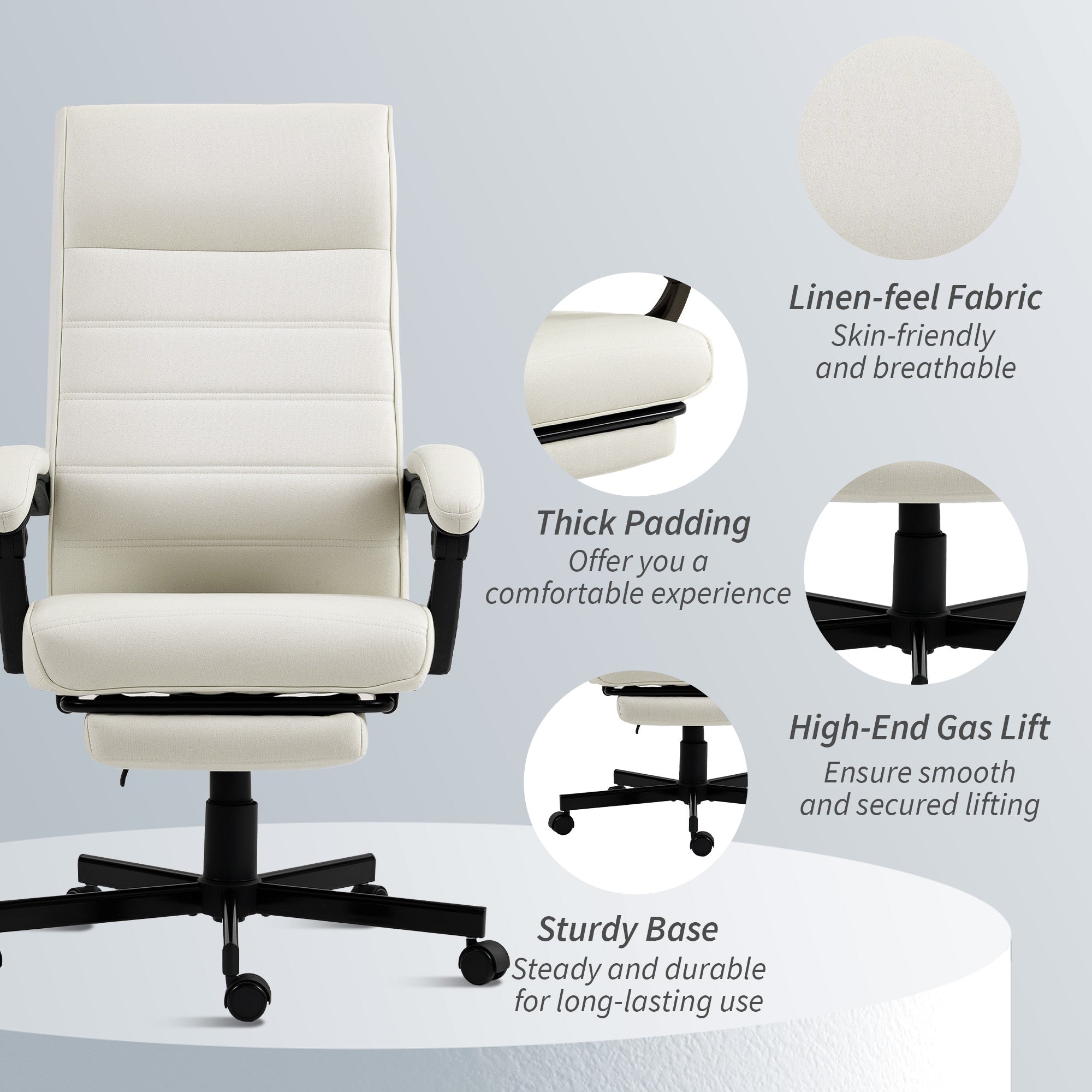 High Back Reclining Office Chair with Footrest - Cream White-Office Products > Office Furniture > Office Chairs-DECOROLALA