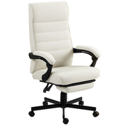 High Back Reclining Office Chair with Footrest - Cream White-Office Products > Office Furniture > Office Chairs-DECOROLALA