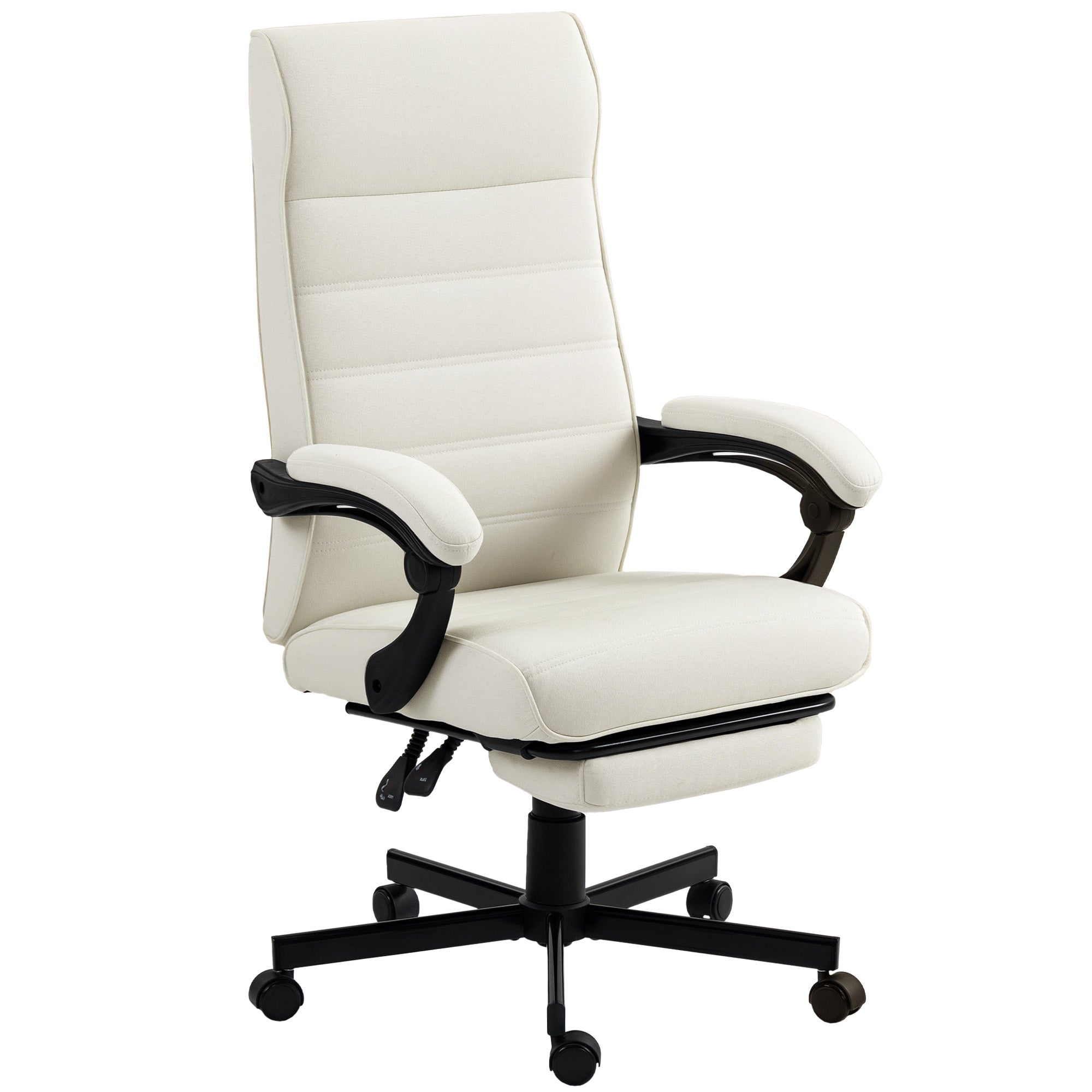 High Back Reclining Office Chair with Footrest - Cream White-Office Products > Office Furniture > Office Chairs-DECOROLALA