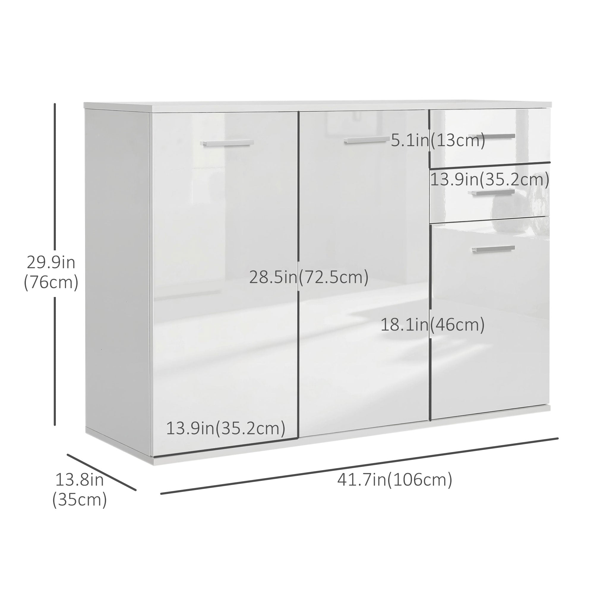 High Gloss Sideboard - White 2 Drawer 3 Door-DECOROLALA