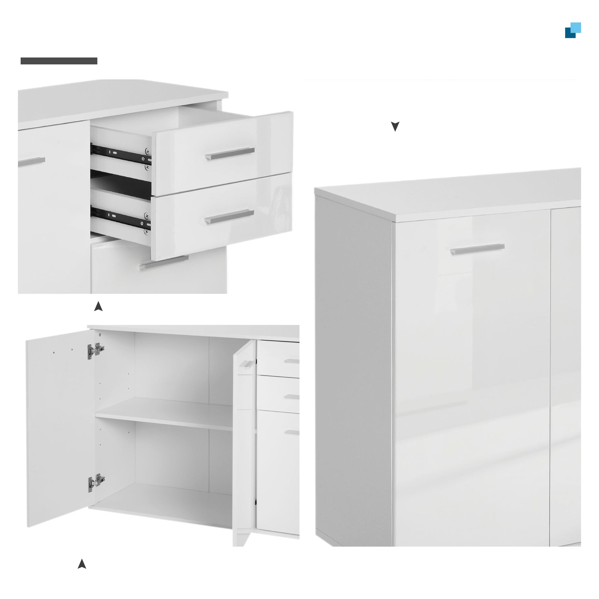 High Gloss Sideboard - White 2 Drawer 3 Door-DECOROLALA