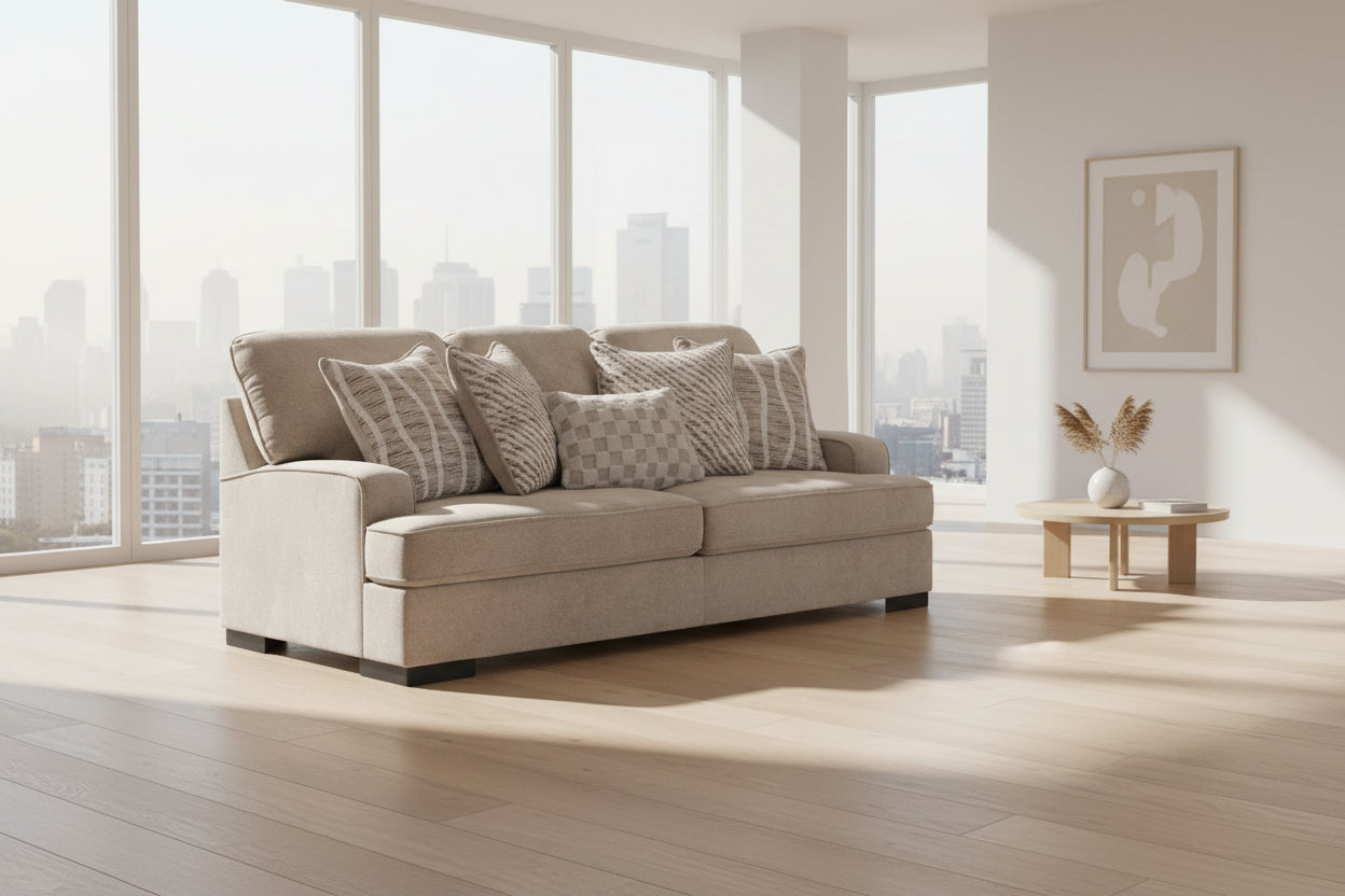 High Profile Sofa - Taupe 94"W-Stationary Sofas-DECOROLALA