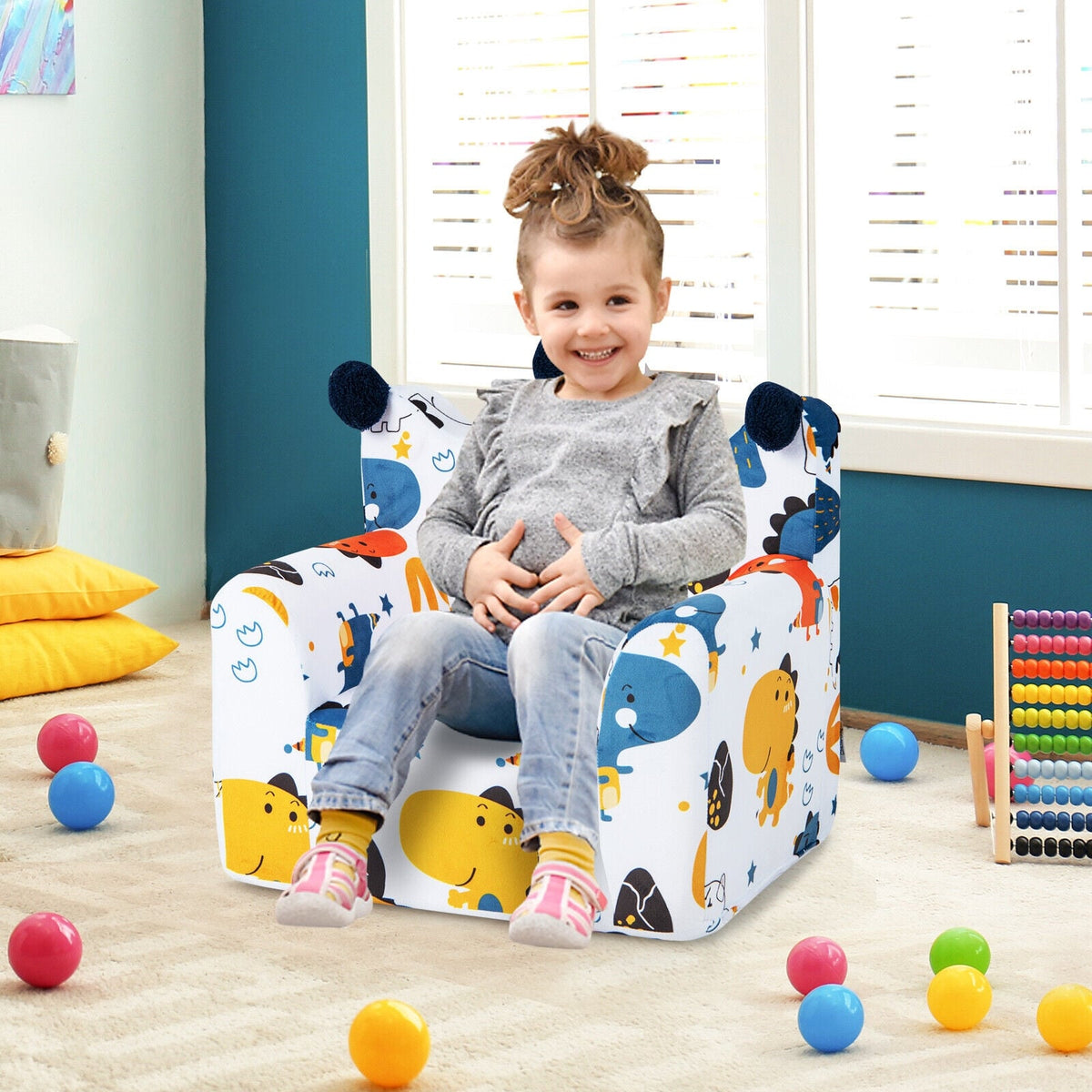 High-density Padding Kids Sofa with Armrest and Extra Pilow-Blue-Kids Chairs-DECOROLALA