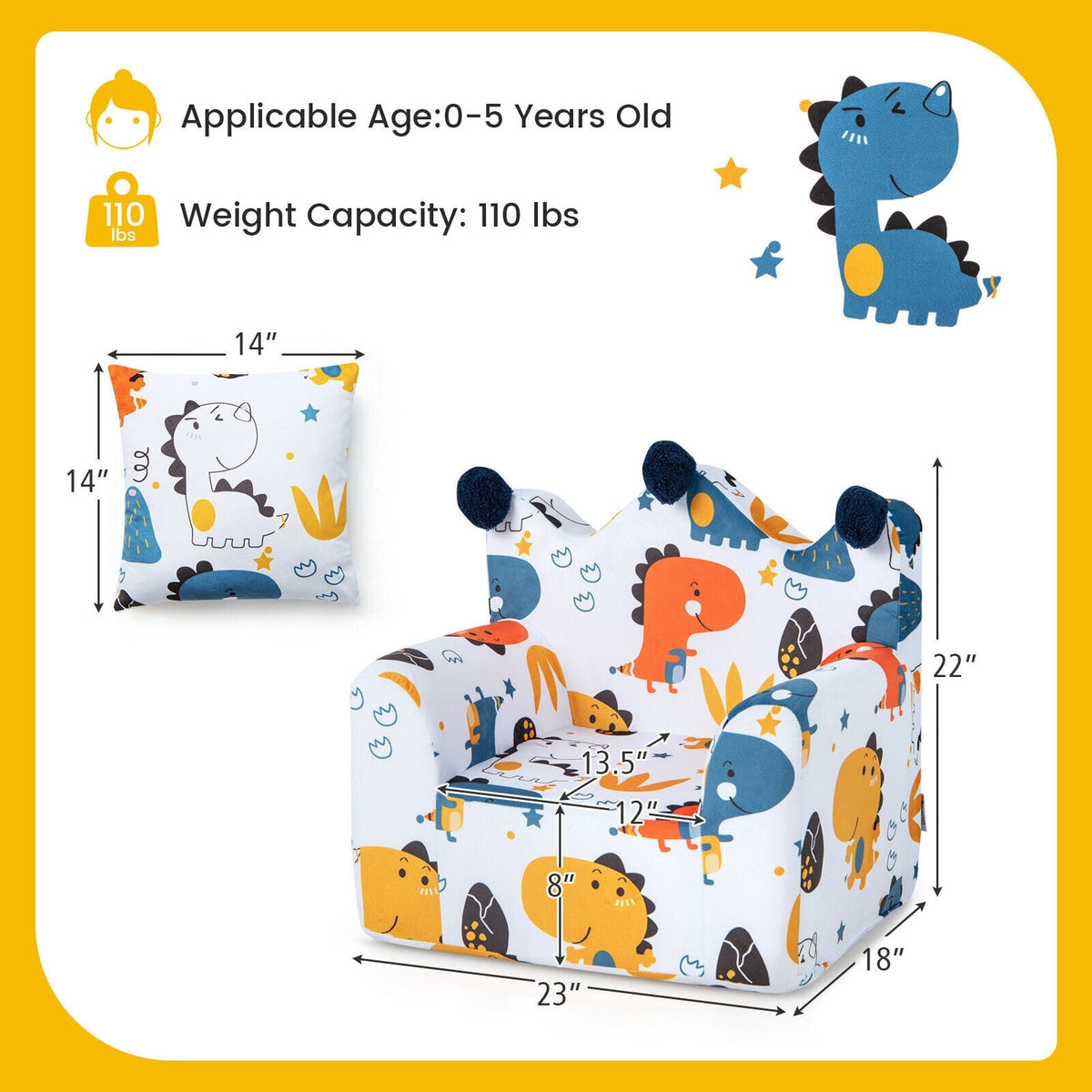 High-density Padding Kids Sofa with Armrest and Extra Pilow-Blue-Kids Chairs-DECOROLALA