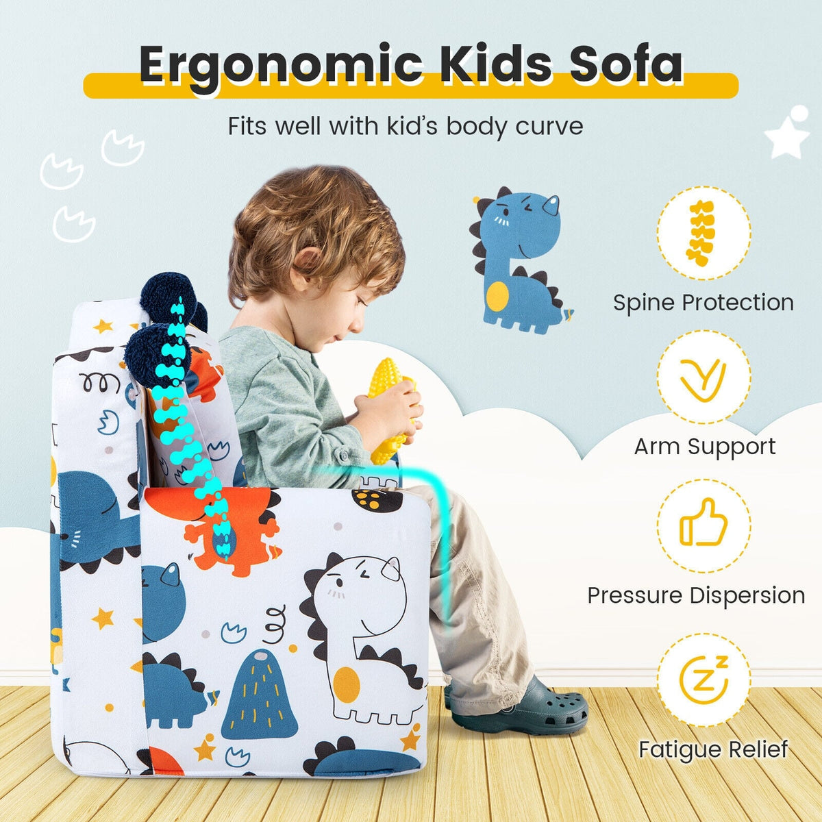 High-density Padding Kids Sofa with Armrest and Extra Pilow-Blue-Kids Chairs-DECOROLALA