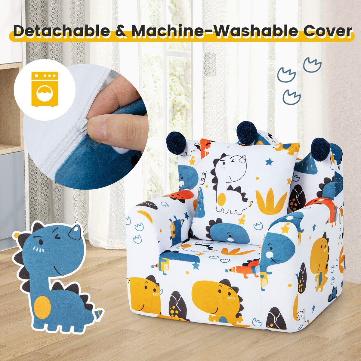 High-density Padding Kids Sofa with Armrest and Extra Pilow-Blue-Kids Chairs-DECOROLALA