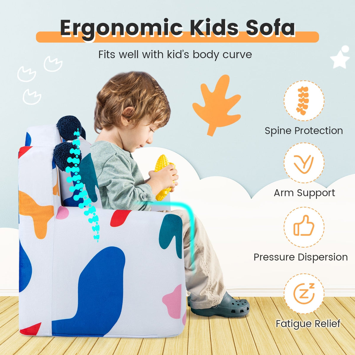 High-density Padding Kids Sofa with Armrest and Extra Pilow-Multicolor-Kids Chairs-DECOROLALA