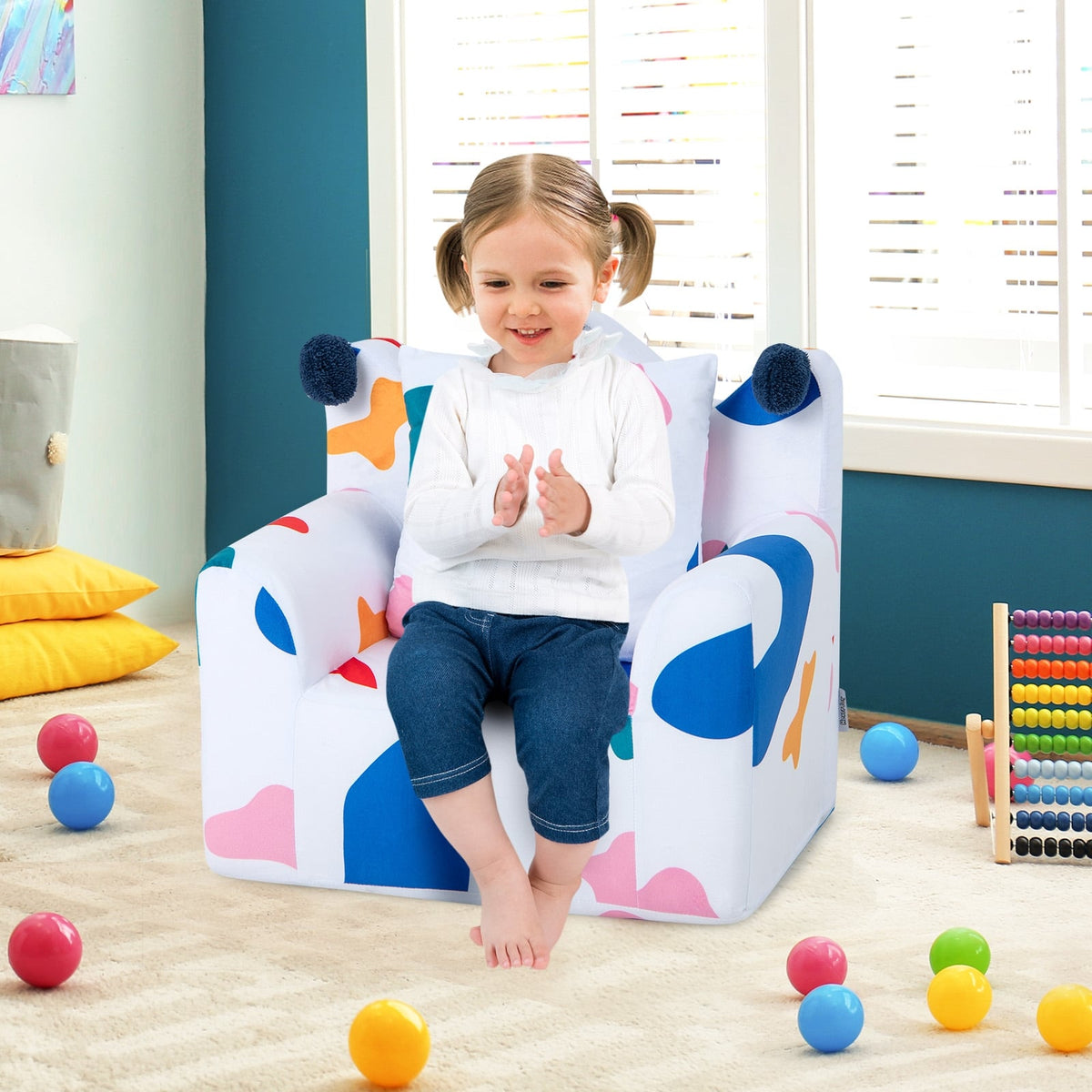 High-density Padding Kids Sofa with Armrest and Extra Pilow-Multicolor-Kids Chairs-DECOROLALA