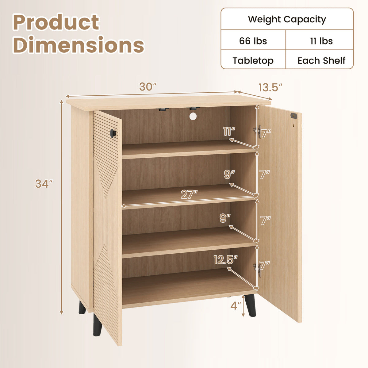 High‑quality 2‑Door Geometric Cabinet Freestanding Decorative Footwear Storage Unit with Carved Panels for Indoor Home Use-Natural-Storage Cabinets & Chests-DECOROLALA