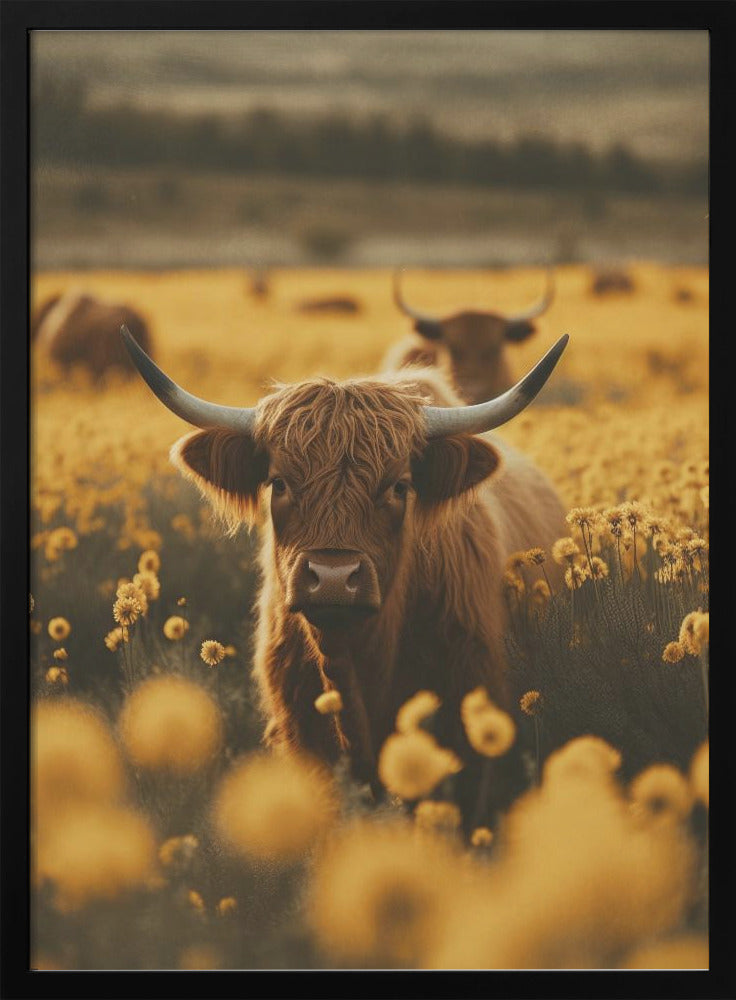Highland Cows In Flower Field-canvas-DECOROLALA