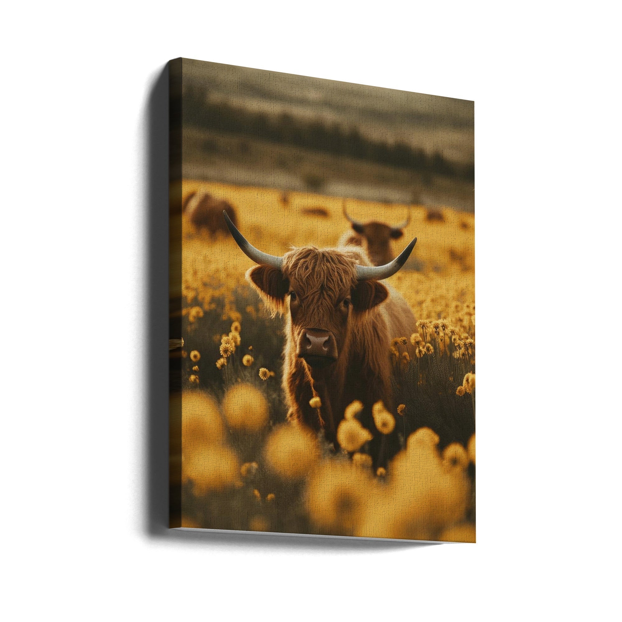 Highland Cows In Flower Field-canvas-DECOROLALA