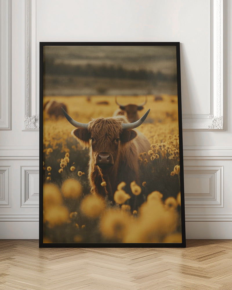 Highland Cows In Flower Field-canvas-DECOROLALA