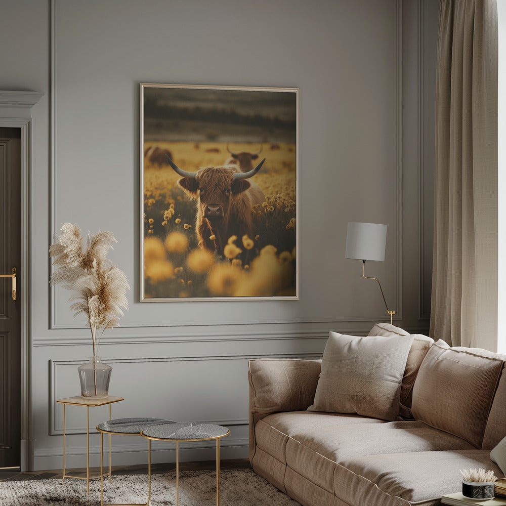 Highland Cows In Flower Field-canvas-DECOROLALA