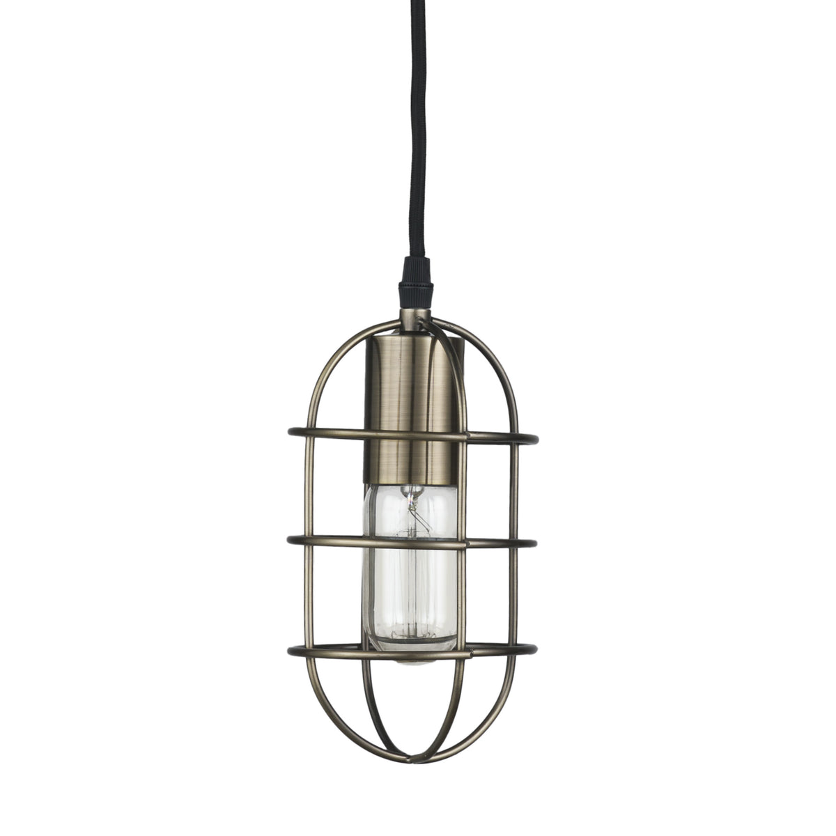 Hines I Antiqued-Brass Metal Cage Pendant Light-Pendant Lights-DECOROLALA