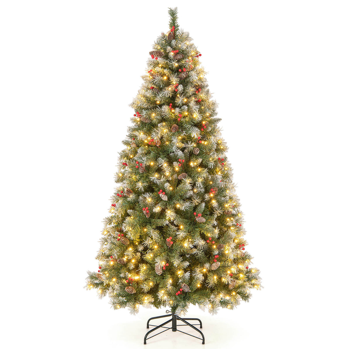 Hinged Christmas Tree with 450 PVC Branch Tips and 200 Warm White LED Lights-6.5 ft-Christmas Trees-DECOROLALA