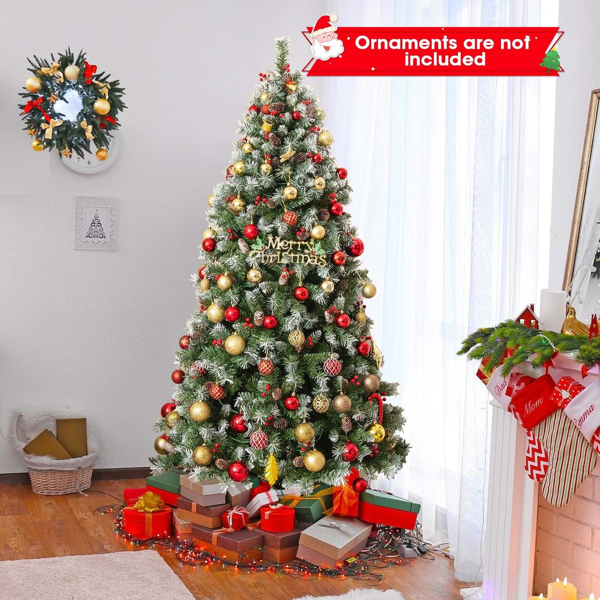 Hinged Christmas Tree with 450 PVC Branch Tips and 200 Warm White LED Lights-6.5 ft-Christmas Trees-DECOROLALA