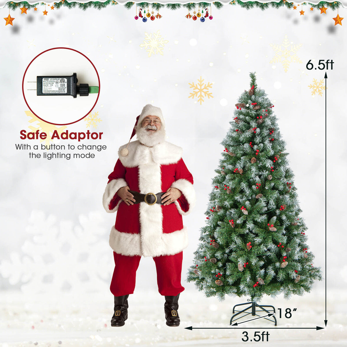 Hinged Christmas Tree with 450 PVC Branch Tips and 200 Warm White LED Lights-6.5 ft-Christmas Trees-DECOROLALA