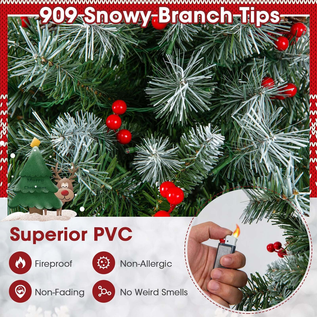 Hinged Christmas Tree with 450 PVC Branch Tips and 200 Warm White LED Lights-6.5 ft-Christmas Trees-DECOROLALA