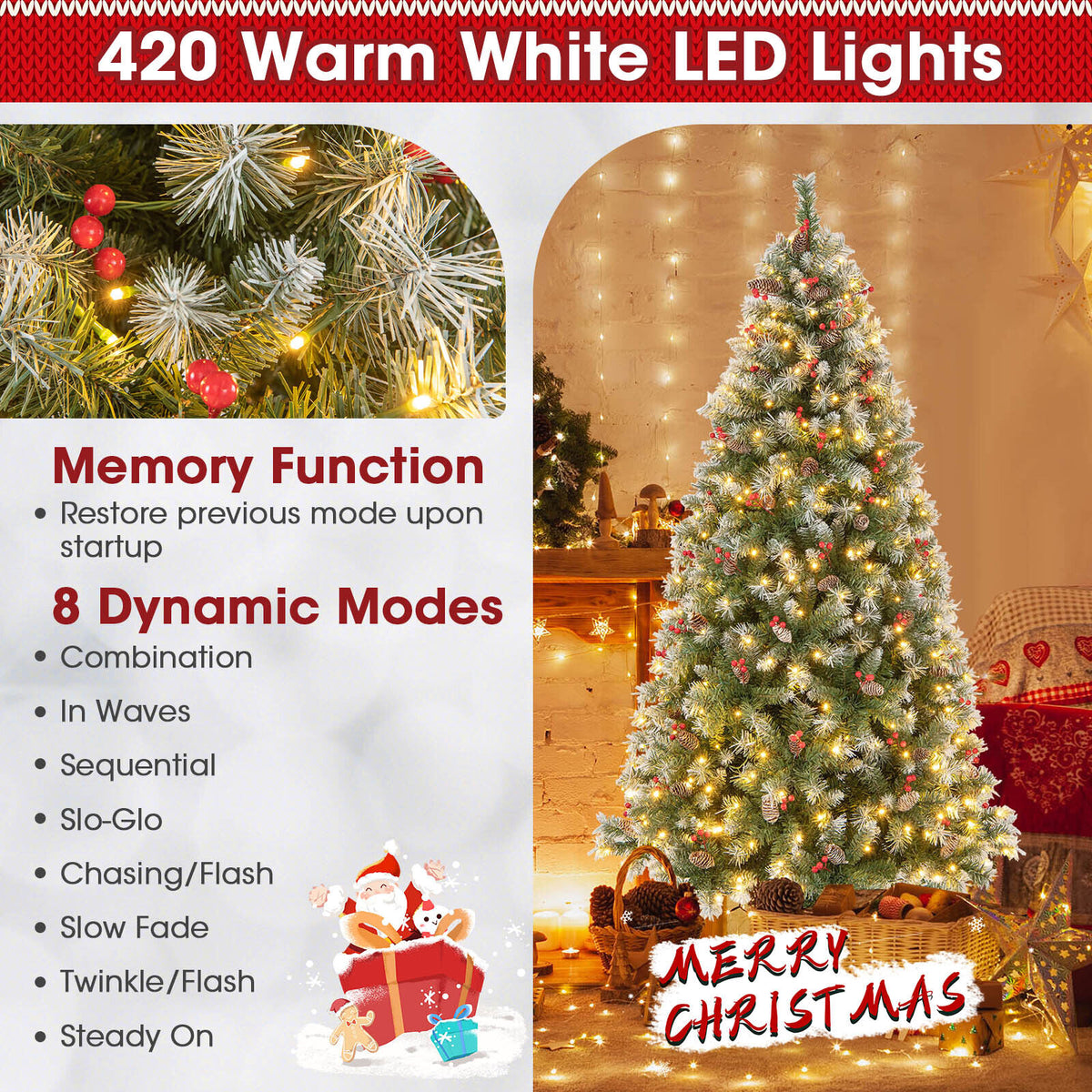 Hinged Christmas Tree with 450 PVC Branch Tips and 200 Warm White LED Lights-6.5 ft-Christmas Trees-DECOROLALA