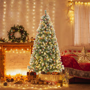Hinged Christmas Tree with 450 PVC Branch Tips and 200 Warm White LED Lights-6.5 ft-Christmas Trees-DECOROLALA