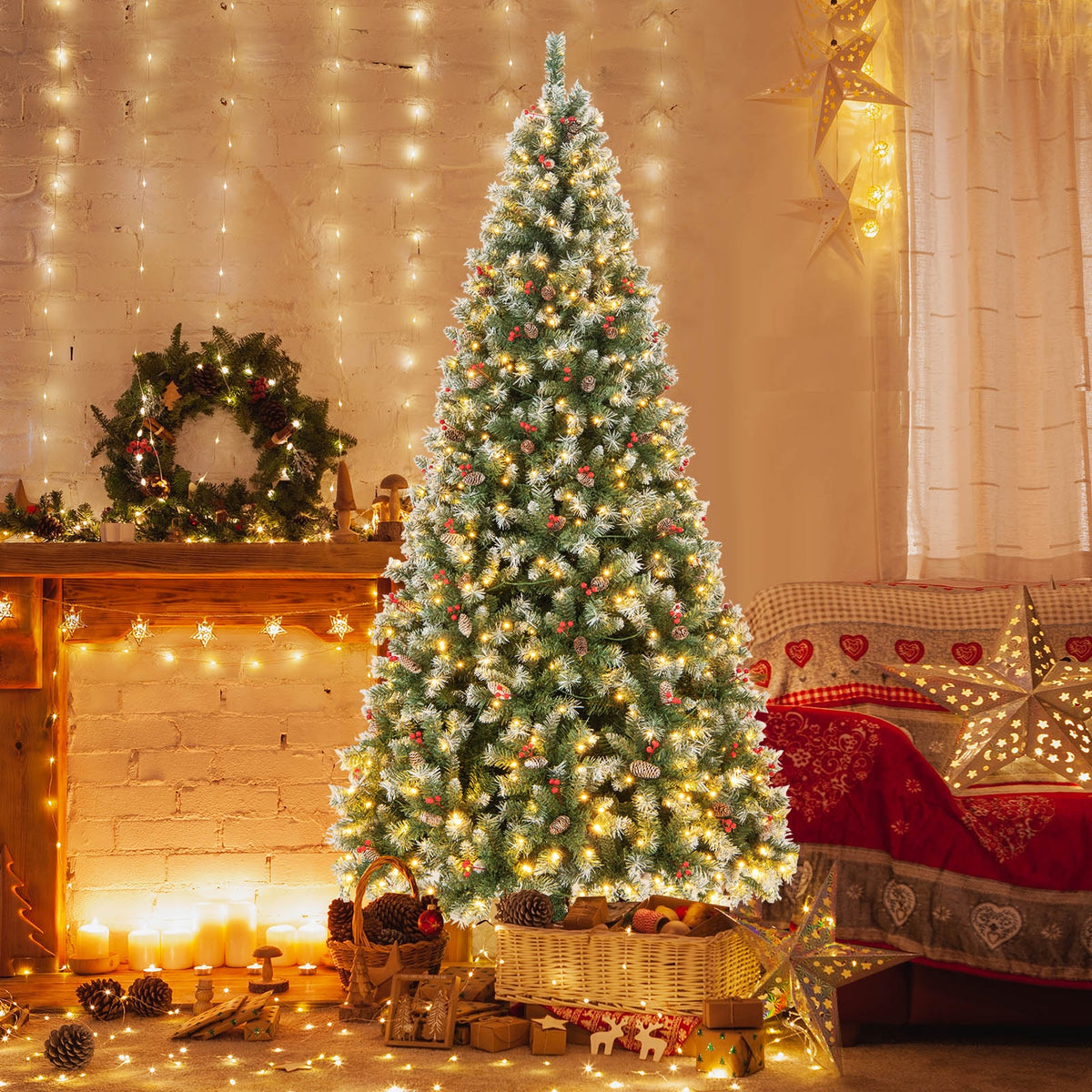 Hinged Christmas Tree with PVC Branch Tips and Warm White LED Lights-9 ft-Christmas Trees-DECOROLALA