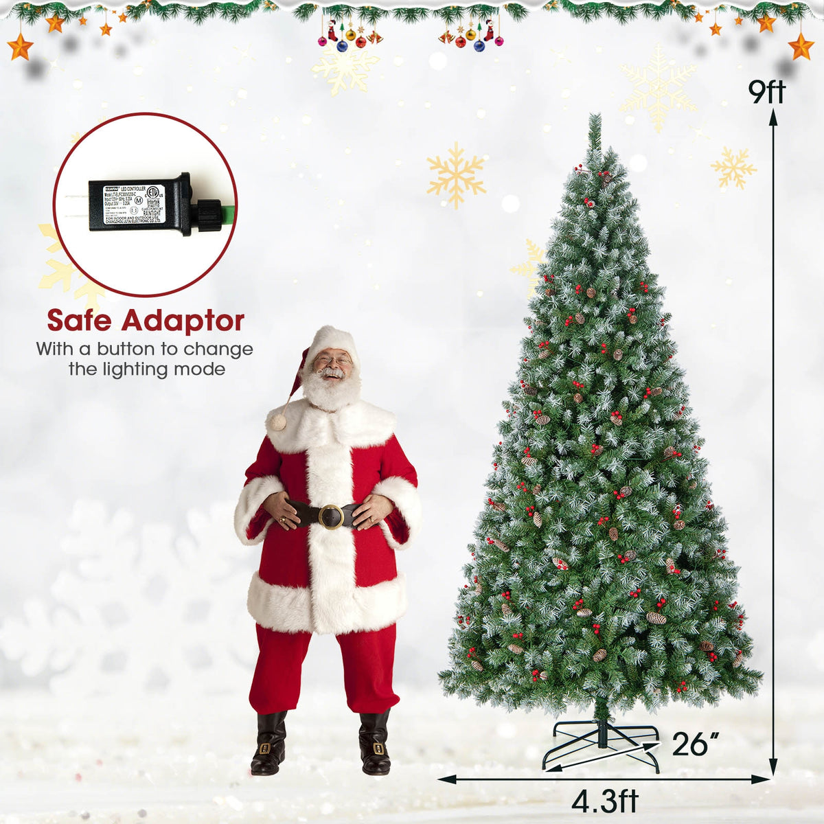 Hinged Christmas Tree with PVC Branch Tips and Warm White LED Lights-9 ft-Christmas Trees-DECOROLALA