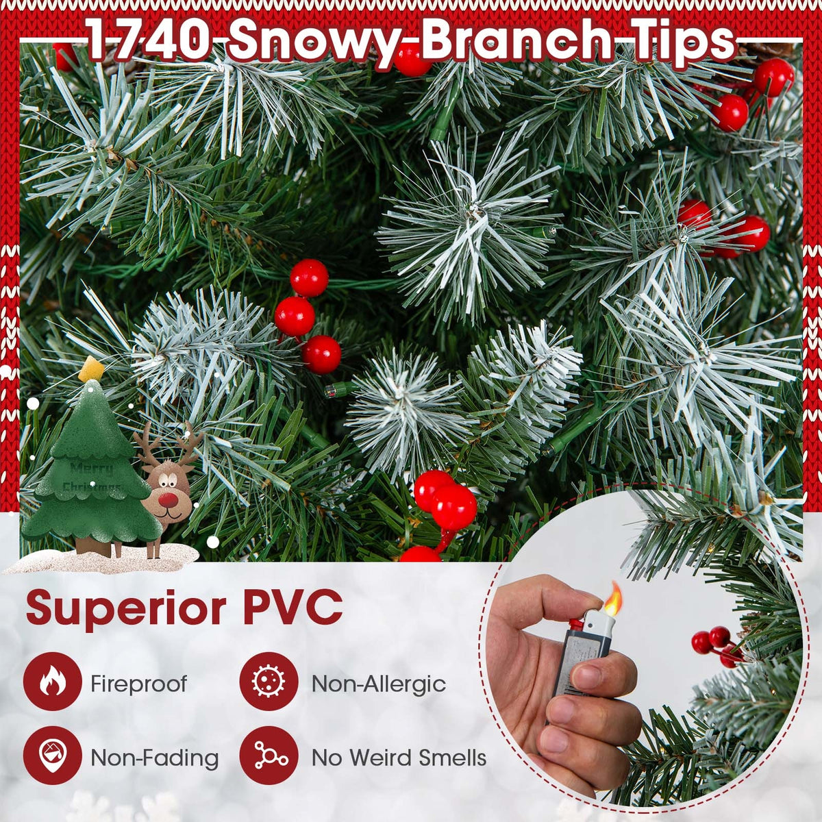 Hinged Christmas Tree with PVC Branch Tips and Warm White LED Lights-9 ft-Christmas Trees-DECOROLALA