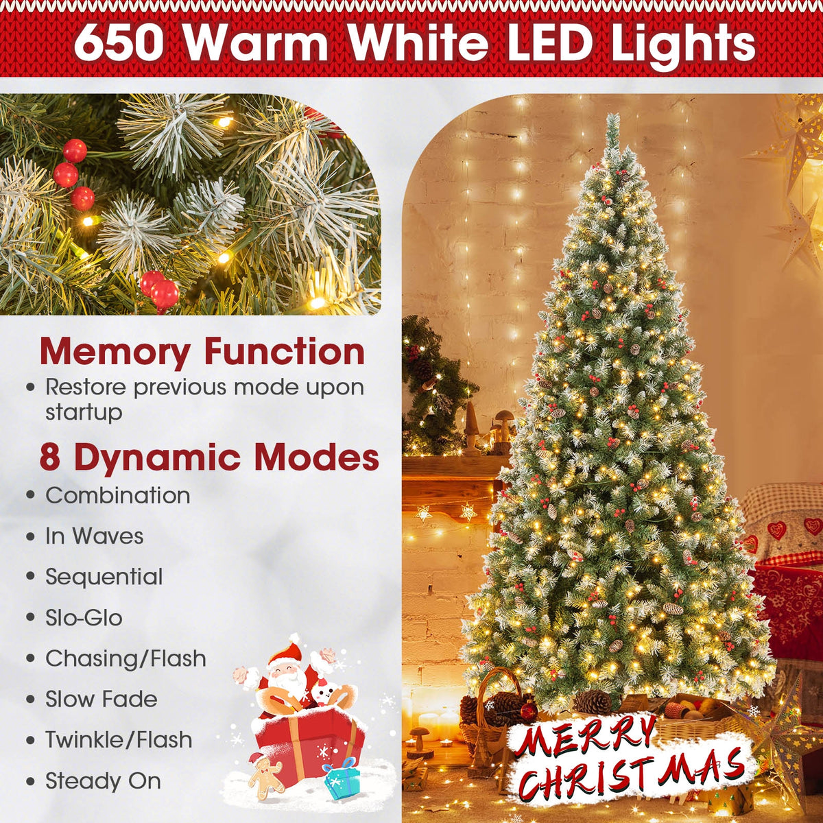 Hinged Christmas Tree with PVC Branch Tips and Warm White LED Lights-9 ft-Christmas Trees-DECOROLALA