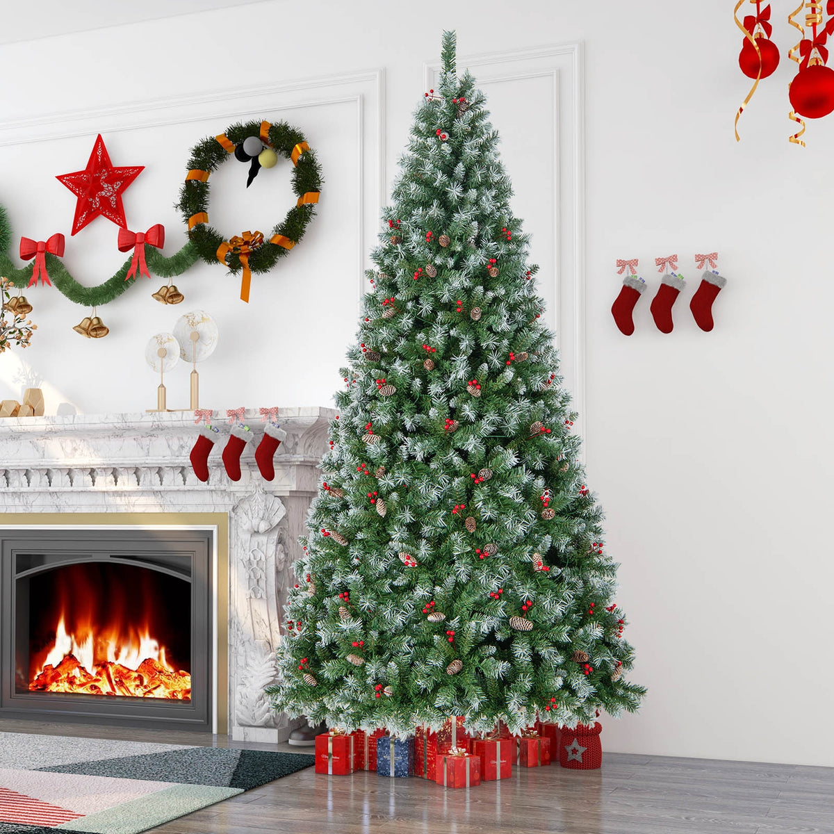 Hinged Christmas Tree with PVC Branch Tips and Warm White LED Lights-9 ft-Christmas Trees-DECOROLALA