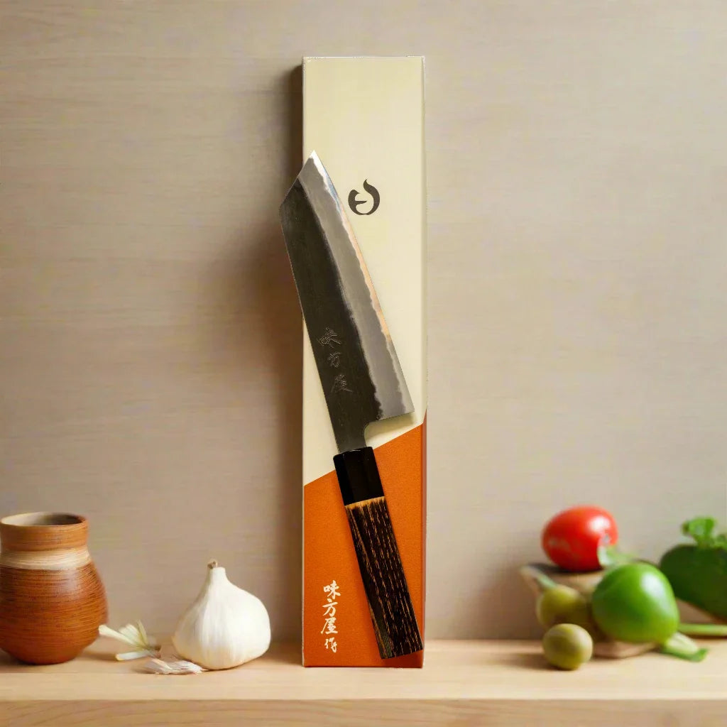 Hinoura Ajikataya 180mm Bunka Knife  White #2 | Kurouchi Finish-Santoku Knife-DECOROLALA