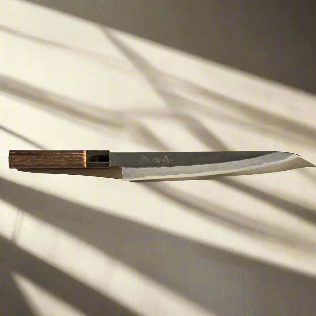 Hinoura Ajikataya 240mm Sujihiki Knife  White #2 Carbon Steel | Kurouchi Finish-Sujihiki-DECOROLALA