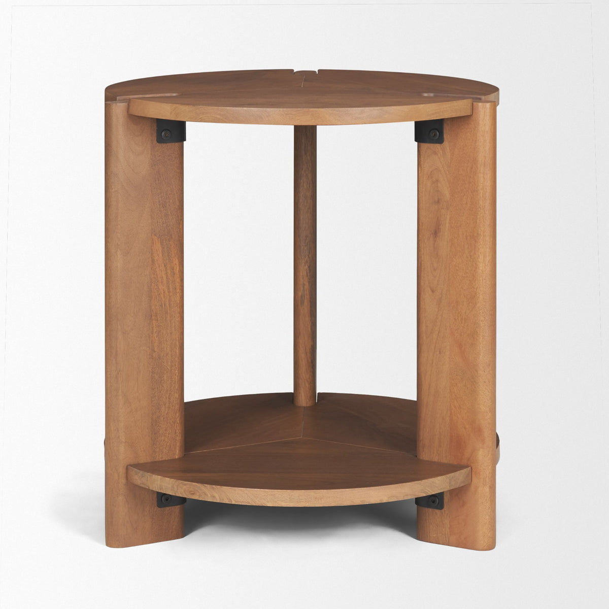 Hisako Mid Brown Open Round Accent Table-Accent Tables-DECOROLALA