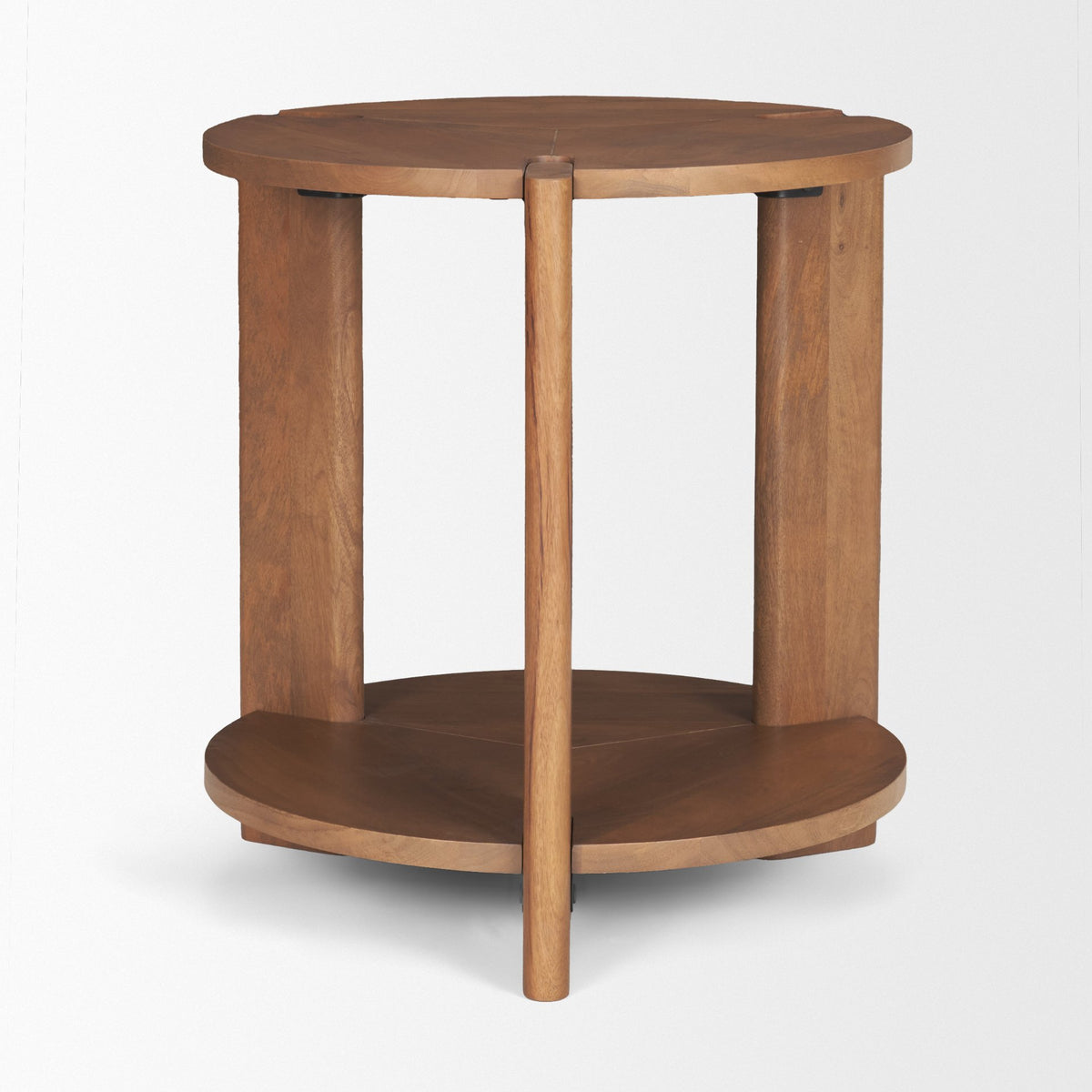 Hisako Mid Brown Open Round Accent Table-Accent Tables-DECOROLALA