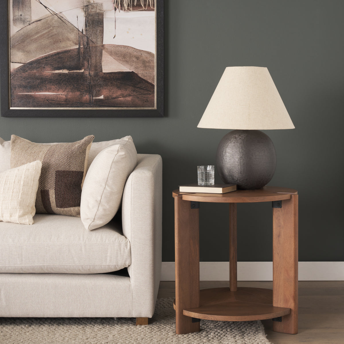 Hisako Mid Brown Open Round Accent Table-Accent Tables-DECOROLALA