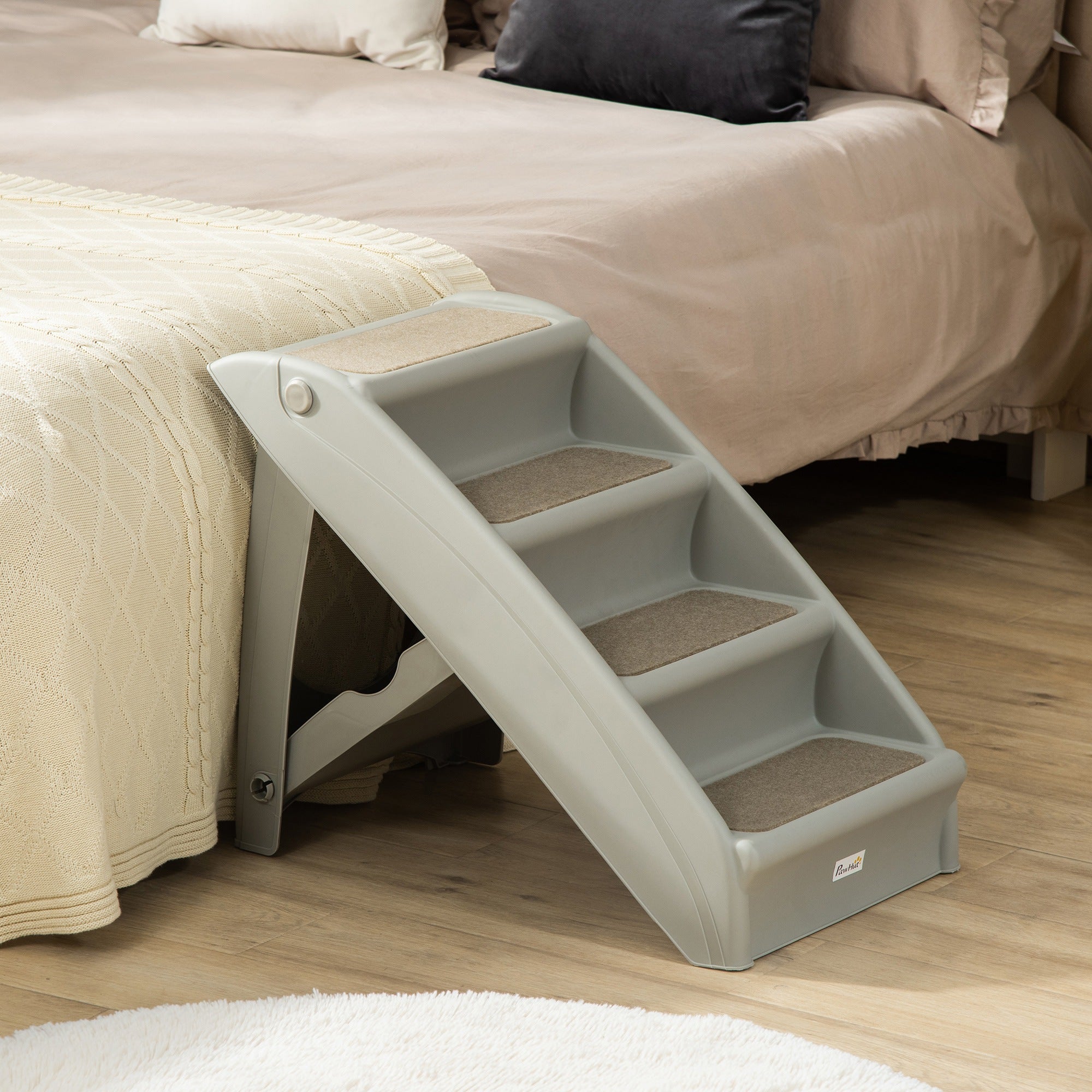 Escalier portable pour chien à 4 niveaux, marches pliables pour petits chiens, marches légères pour chat, avec tapis doux antidérapants, pour lit haut et canapé, gris