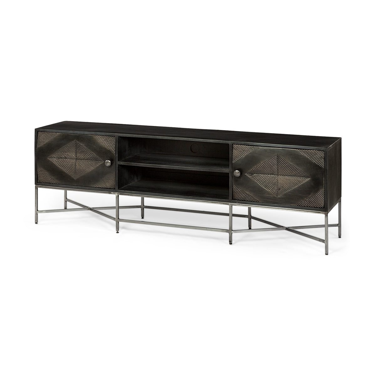 Hogarth I Dark Brown Solid Wood TV Stand Media Console with Storage, TV up to 81"-Media Console-DECOROLALA