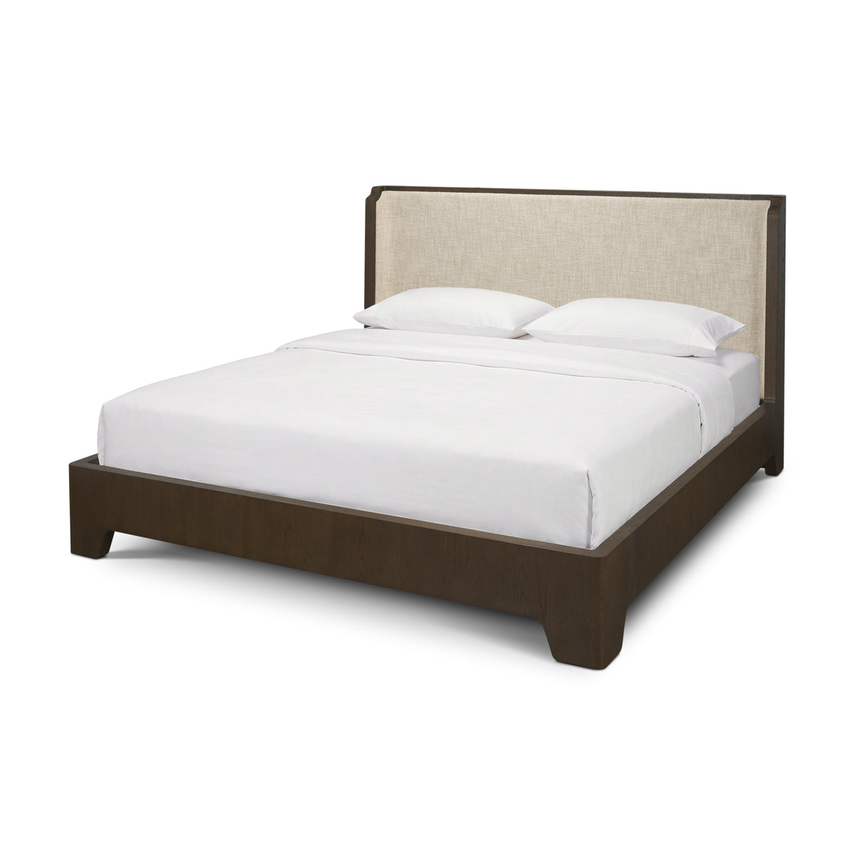 Holden King Upholstered Bedframe | Shelter Headboard | Oatmeal Performance Fabric-Bed Frame & Headboards-DECOROLALA