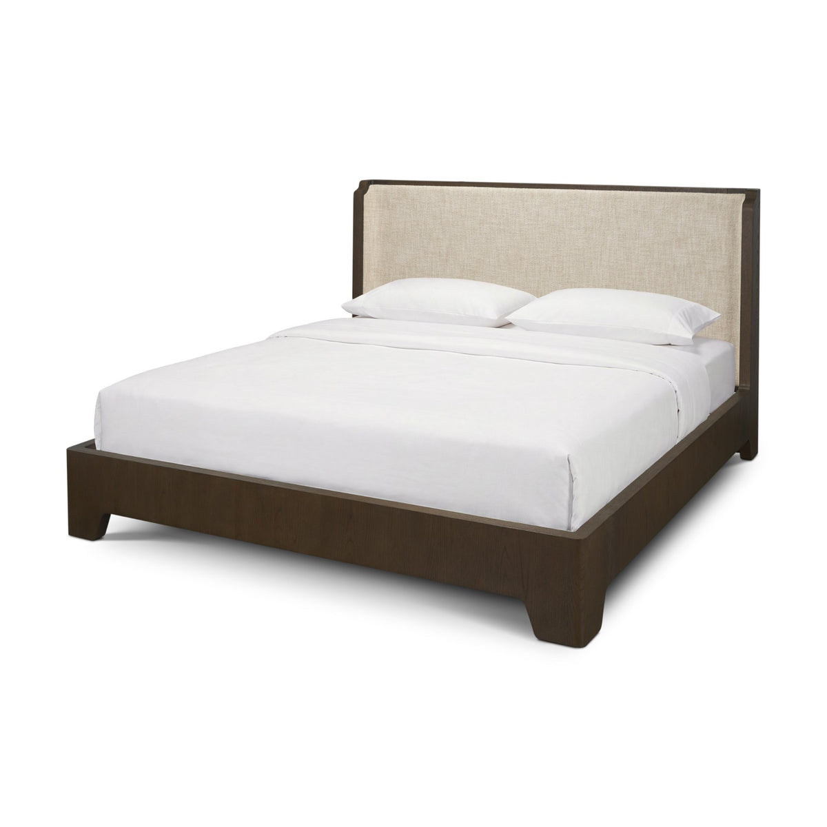 Holden Queen Upholstered Bedframe | Shelter Headboard | Oatmeal Performance Fabric-Bed Frame & Headboards-DECOROLALA