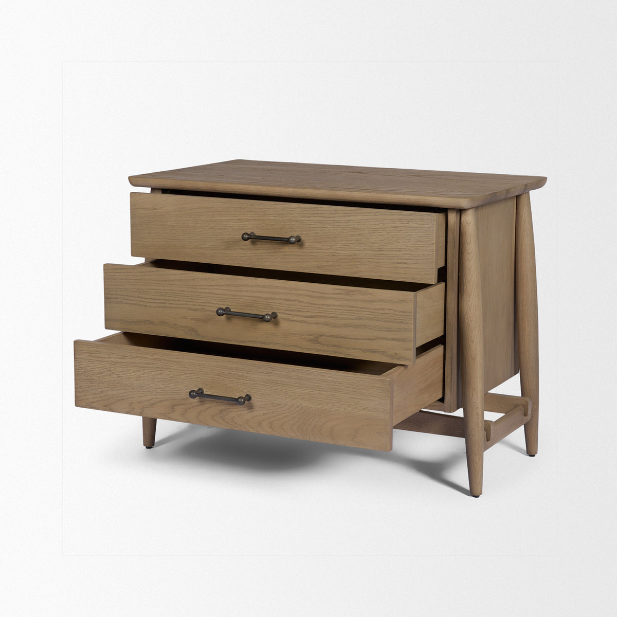 Hollis Nightstand - Gray-Brown Wood 3-Drawer-Accent Cabinets & Chests-DECOROLALA