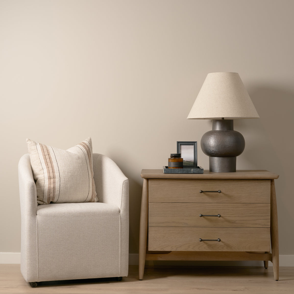 Hollis Nightstand - Gray-Brown Wood 3-Drawer-Accent Cabinets & Chests-DECOROLALA